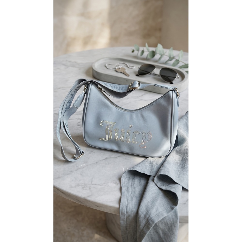 Juicy Couture Blue Rhinestone Logo Crossbody Bag Hobo Shoulder Purse Y2K Style